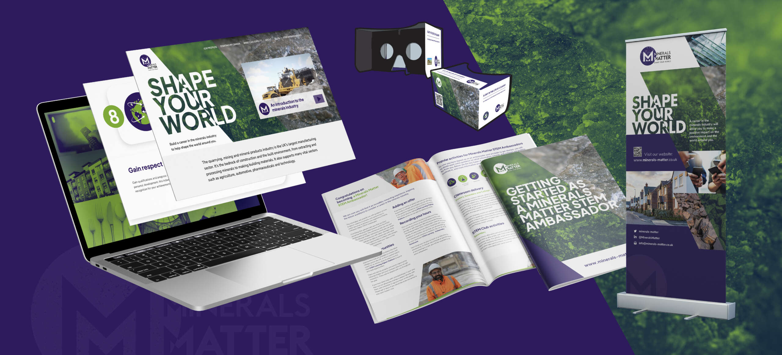 Minerals Matter Marketing Materials Design (website, brochure, report, roller banner)