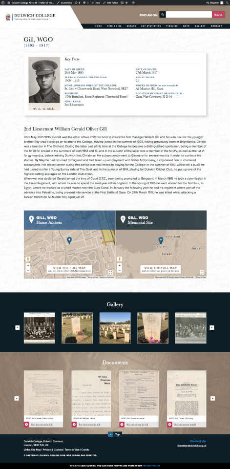 An OA's profile on Dulwich College's Fallen of the Great War website