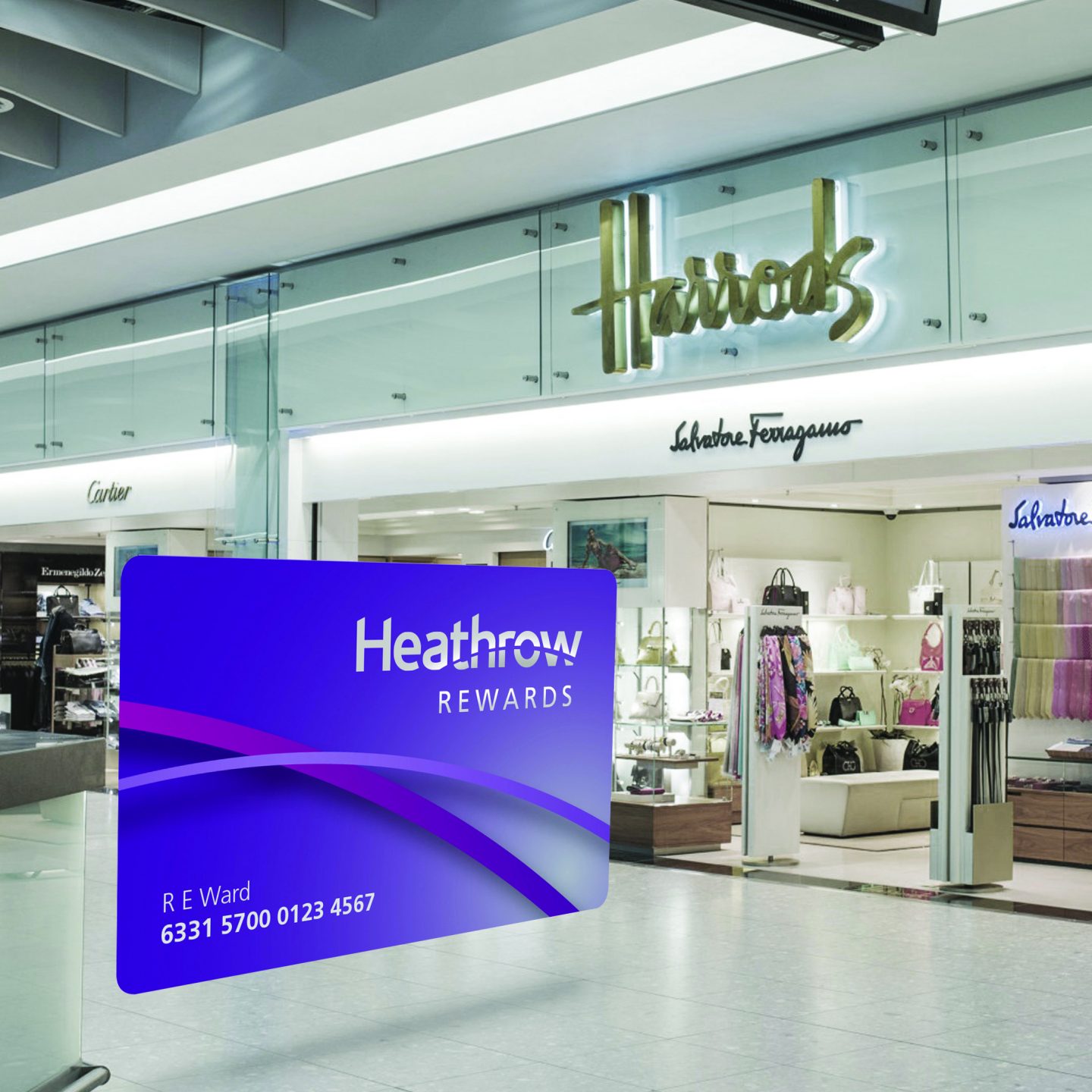 Heathrow Brochure Image Rewards Card outside Harrods